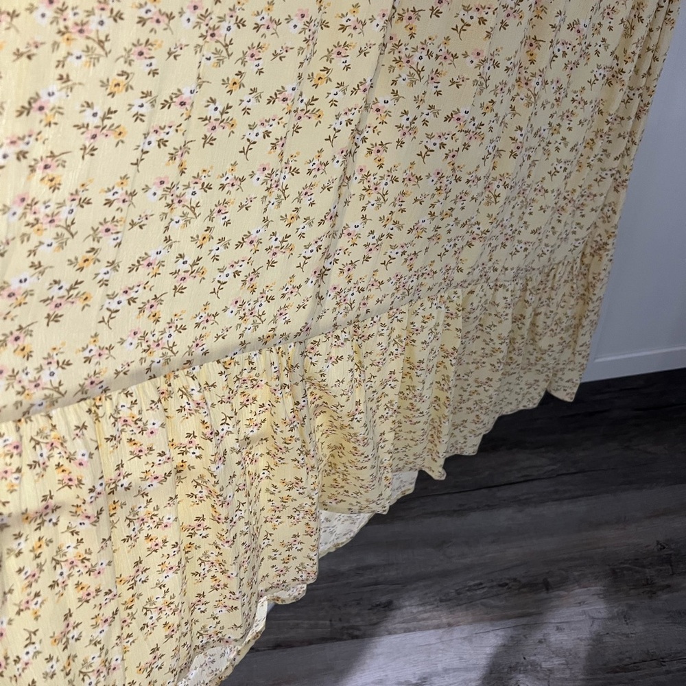 Yellow Floral Smocked ruffle Midi Dress Bridgerton style Size XL - Picture 9 of 15